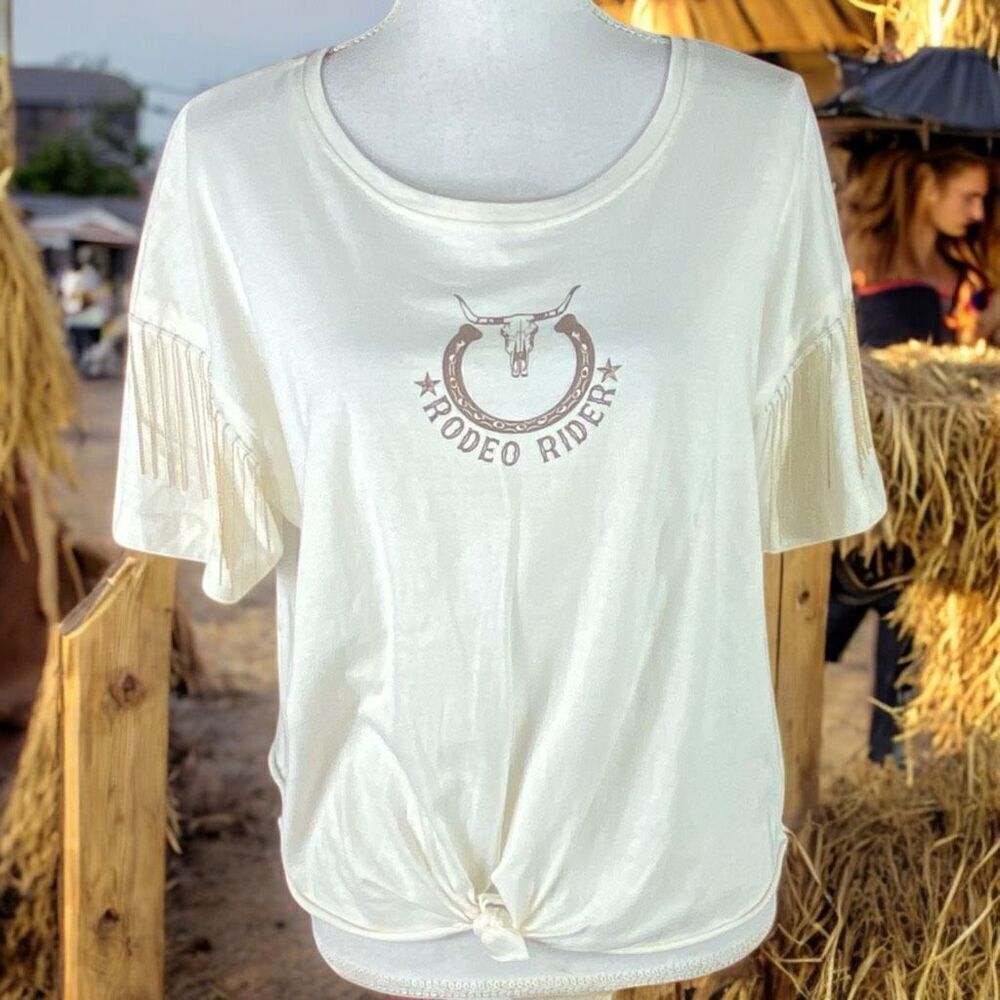 Messy Buns Lazy Days Womens Cream Rodeo Rider Country Club Graphic Tee Size XL